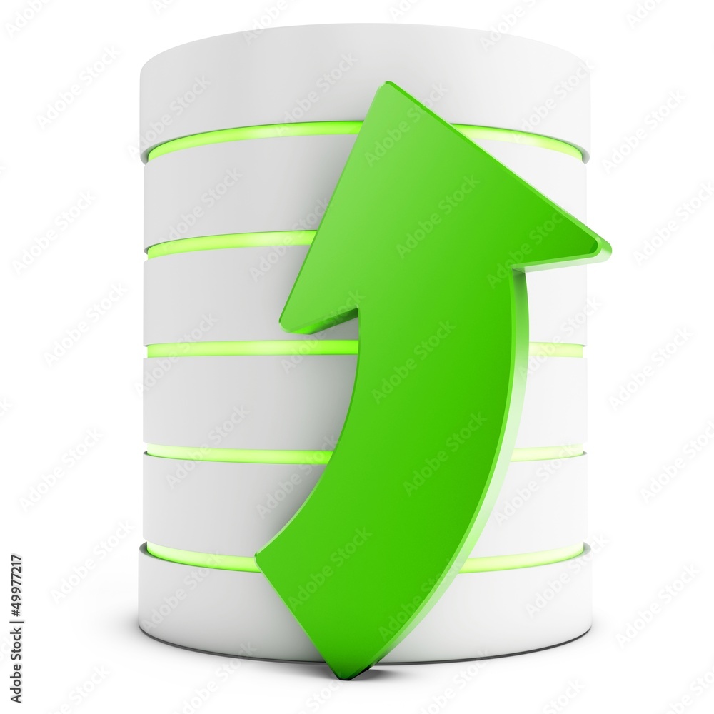 Aufkleber 3d database with uploading symbol arrow