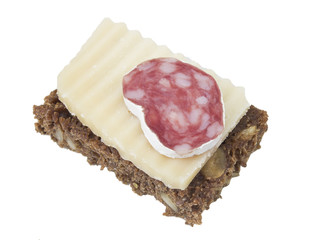 Sandwiches with dark bread, ham and cheese