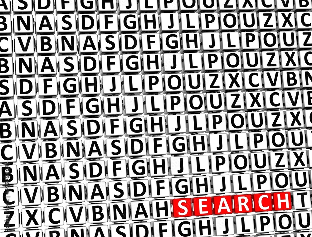 Poster 3d word search inside different letters blocks