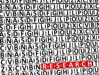 3D Word Research inside different letters blocks