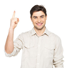 Young happy man with good idea sign