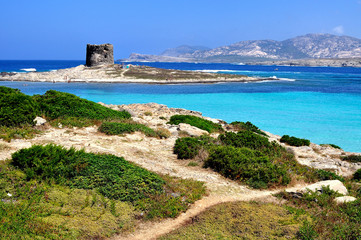View of La Pelosa beach, Stintino, Sardinia, Italy