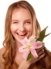 Beautiful young woman with lily