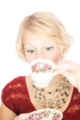 Beautiful lady portrait drinking tea