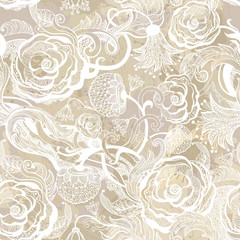 Romantic vintage seamless pattern with abstract flower 