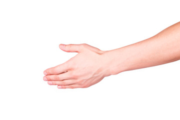 Male hand stretching for handshake