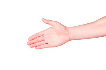 Male hand stretching for handshake
