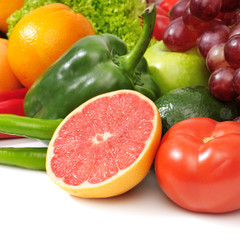 fresh fruits and vegetables on white