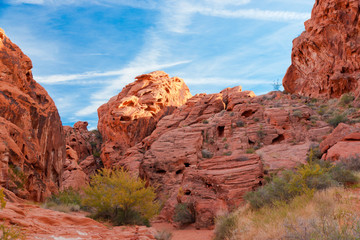 The unique red sandstone rock formations in Valley of Fire State