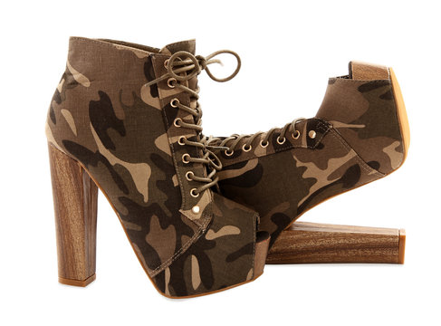 Camouflage high heels open toe deep shoes
