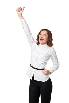 Happy smiling business woman with ok hand sign