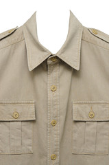 khaki uniform shirt isolated on white background