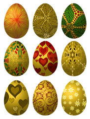 Set of golden Easter eggs