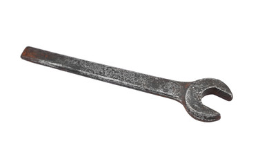 Old rusty wrench, isolated on white background