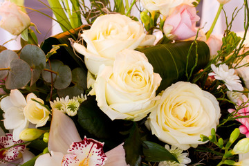 table set for wedding dinner decorated with flowers