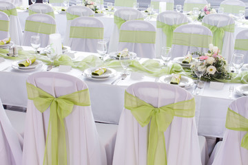 ribbon decoration on wedding chairs cover