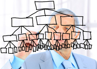 Businessman in age, draws a graph.