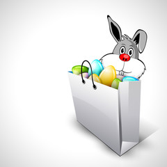 Happy Easter Background with bunny and easter eggsin shoping bag