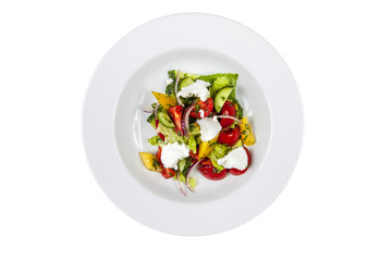 Greek salad on white isolated background