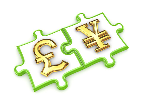 Pound sterling and yen symbols.