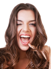 cheerful smiling cute woman with opened mouth