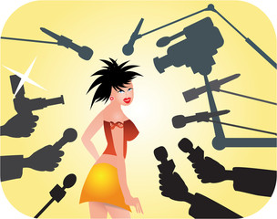 Superstar under attack of reporters.