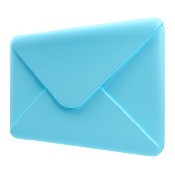 3D render of blue envelope icon on isolated white background