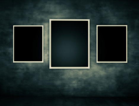 grunge wall with frames.