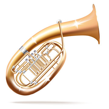 Classical Wagner tuba, isolated in white background