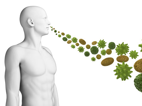 3d rendered illustration of a guy breathing pollen