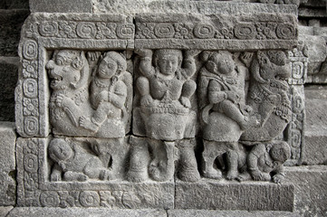 Stone craft  at Candi Sajiwan temple near to Yogyakarta on Java