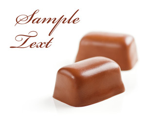 Chocolate Sweets isolated on a white background.  Sample Text.