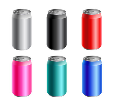 Set of colored aluminium cans