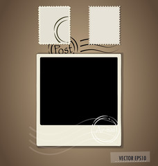 Vector illustration of a blank grunge post stamps and photo fram