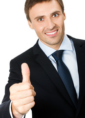 Businessman with thumbs up gesture, isolated