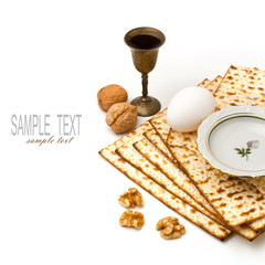 Matzo, egg, walnuts and wine for passover celebration