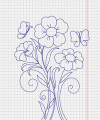 Kidstyle flower sketch on the paper sheet