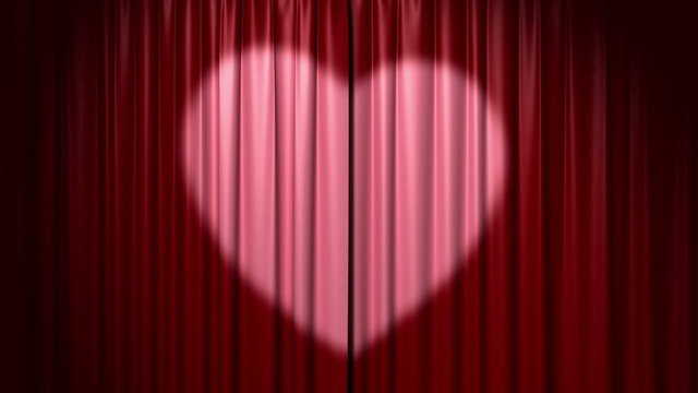 Opening and closing curtain with heart, 3d animation