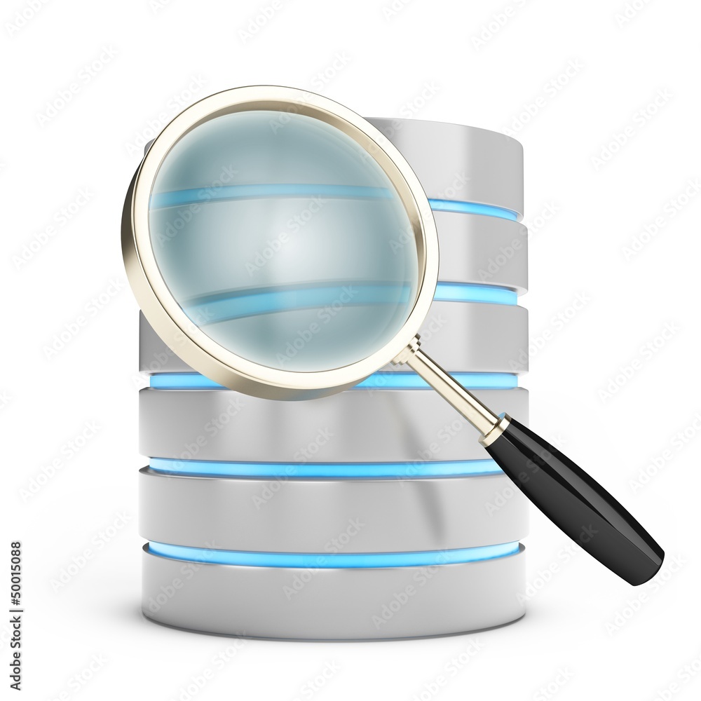 Poster 3d database searching with magnifying glass