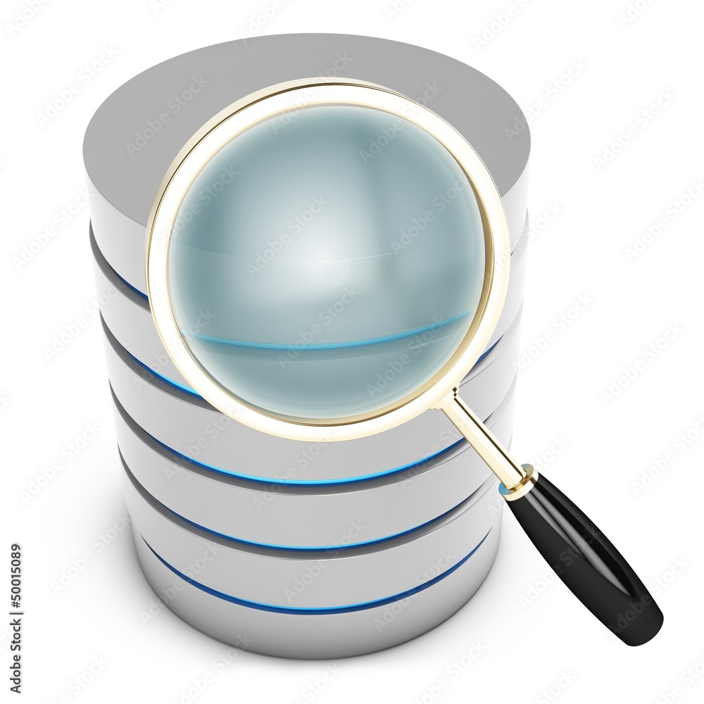 Poster 3d database searching with magnifying glass