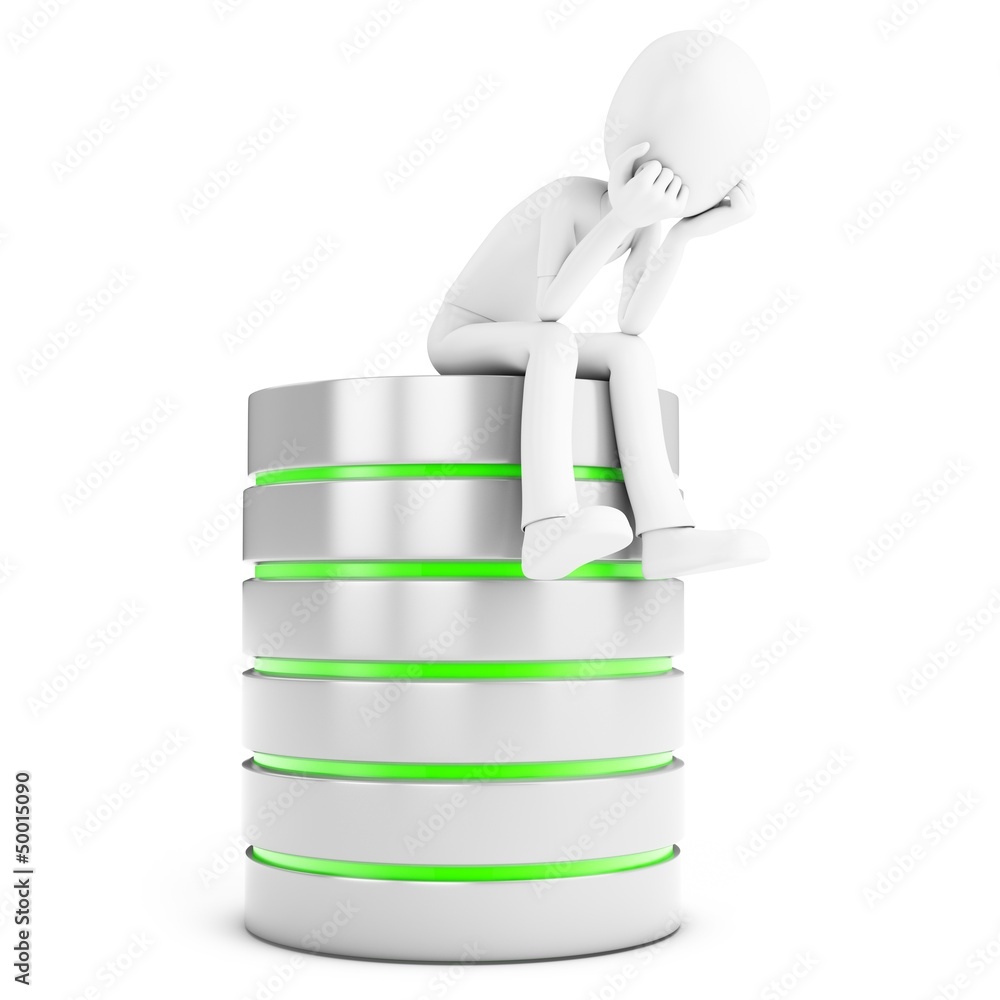 Aufkleber 3d man thinking with database server