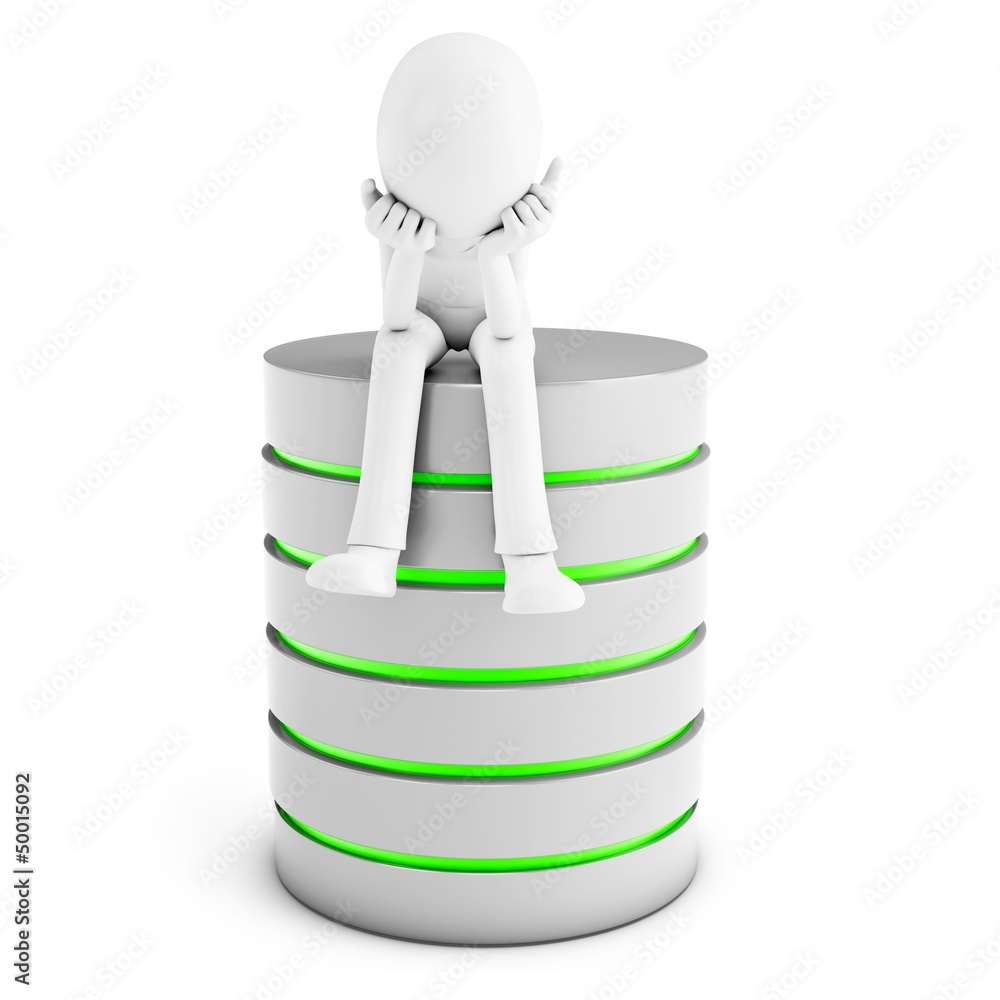Aufkleber 3d man thinking with database server