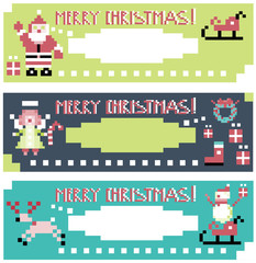 Christmas labels with different funny season pixel characters.We