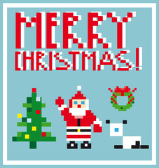 Pixel Holidays People card theme in pixel art style, vector illu