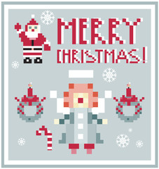 Pixel Holidays People card Santa and Angel card /  icons set the