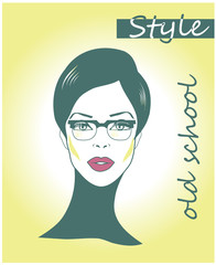 Retro clipart woman Faces with sunglasses,eyeglasses beautiful f