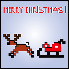 Pixel Vector illustration of Santa's Deer card background