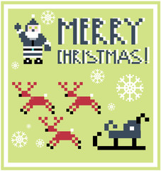 Pixel Holidays Santa's reindeer, sledge icons set theme in pixel