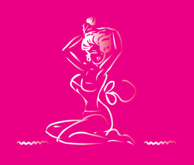 Sexy woman with flower silhouette pin-up retro