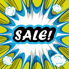 Retro background Design Template boom with word SALE Comic book
